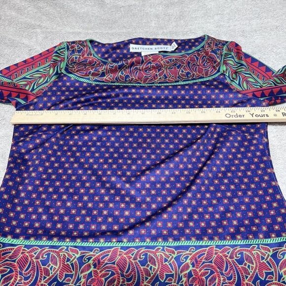 Gretchen Scott Dress Womens Small Mixed Pattern Sheath Blue Red Green 3/4 Sleeve - Picture 8 of 14